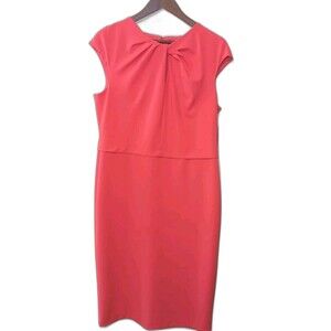 NWT Ivy + Blu Coral Pink Sheath Dress US 14 Ruched Neck Cap Sleeve Work/Cocktail